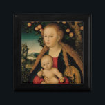 Virgin Child Under Apple Tree Cranach Gift Box<br><div class="desc">Lovely image of the Madonna holding baby Jesus as the sit together under an apple tree.  The Christ Child holds an apple in his left hands while overhead full branches of golden apples frame upper part of artwork.  Fine art by Lucas Cranach 16th century.</div>
