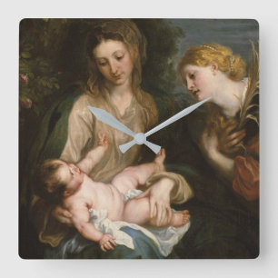 Virgin & Child with Saint Catherine of Alexandria Square Wall Clock