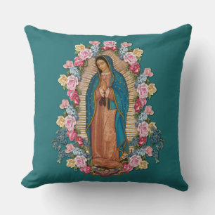 Virgin Guadalupe Catholic Religious Roses Cushion
