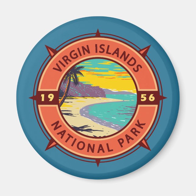 Virgin Islands National Park Retro Compass Emblem Magnet (Front)