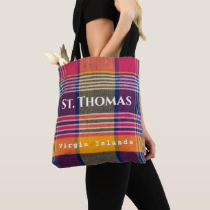 Virgin Islands St. Thomas Madras Plaid Pattern Tote Bag