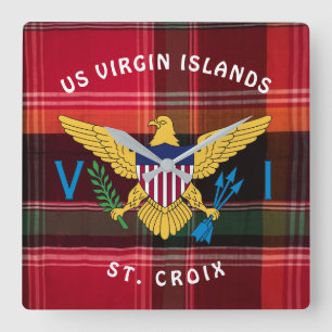 Virgin Islands USVI Flag St. Croix Madras Plaid  Square Wall Clock