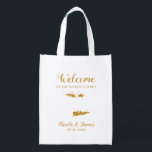 Virgin Islands Wedding Welcome Bag, Gold Tote Bag<br><div class="desc">Wedding weekend welcome gift bag for out of town guests to your wedding,  featuring image of the Virgin Islands,  with heart you may place at the precise location. Fill tote with your favourite treats goodies to welcome your guests.</div>