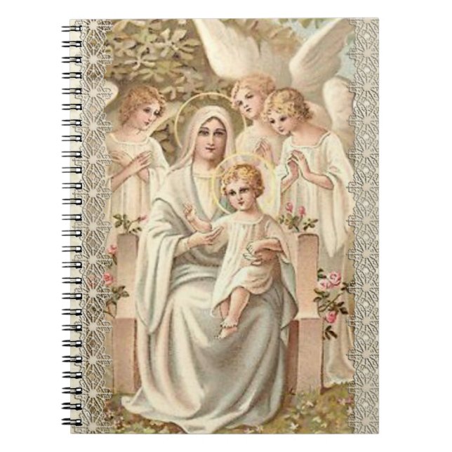 Virgin Madonna Mary with Child Jesus & Angels Spiral Notebook (Front)