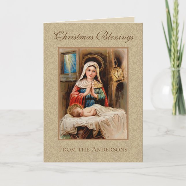 Virgin Mary Adoration of Jesus Nativity Christmas Holiday Card (Front)
