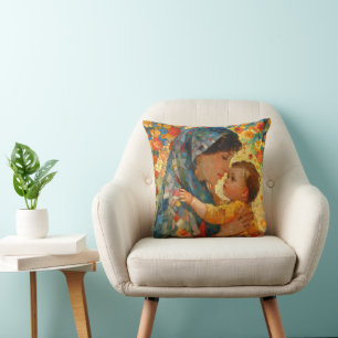 Virgin Mary and Baby Jesus Impressionism Cushion