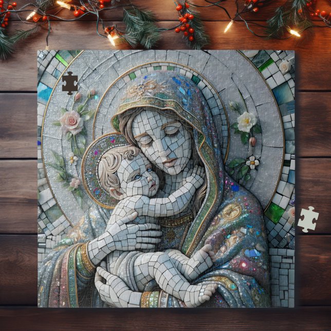 Virgin Mary and Baby Jesus | Mosaic Statue Jigsaw Puzzle (Creator Uploaded)