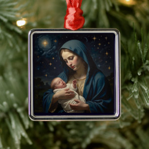 Virgin Mary and Baby Jesus Nativity Metal Tree Decoration