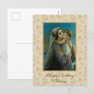 Virgin Mary and Baby Jesus on floral background Holiday Postcard