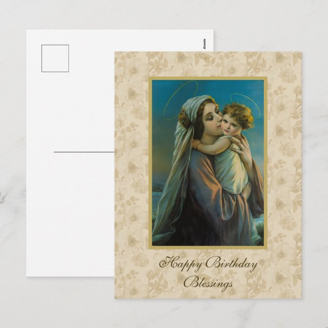 Virgin Mary and Baby Jesus on floral background Holiday Postcard (Front/Back)
