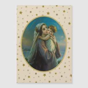Virgin Mary and Baby Jesus on Starry Background