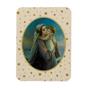 Virgin Mary and Baby Jesus on Starry Background Magnet