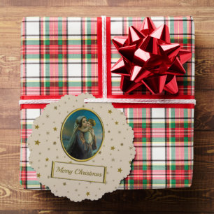 Virgin Mary and Baby Jesus on Starry Christmas Tree Decoration Card