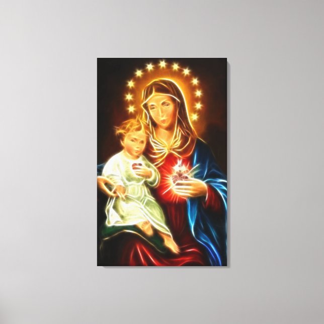 Virgin Mary And Baby Jesus Sacred Heart Canvas Print (Front)