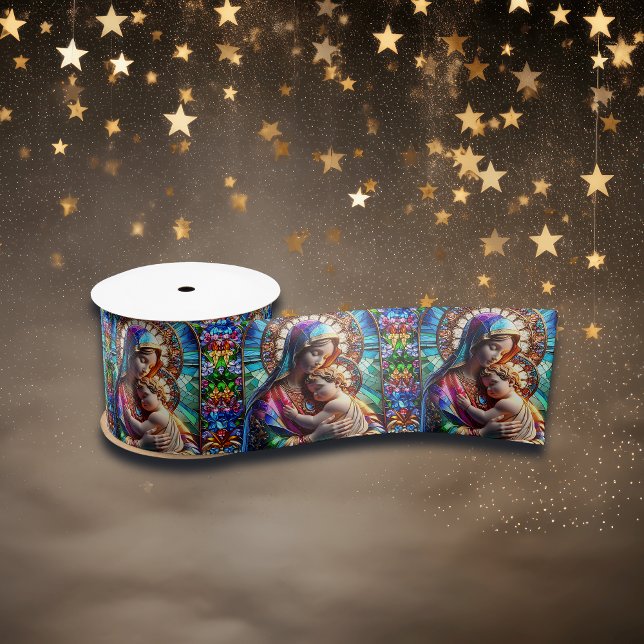 Virgin Mary and Baby Jesus Stained Glass Satin Ribbon (Creator Uploaded)