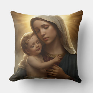 Virgin Mary and Baby Jesus Throw Pillow