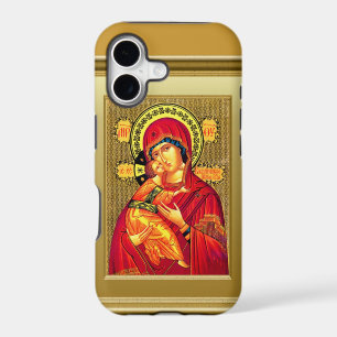 Virgin Mary and child Jesus in red clothes