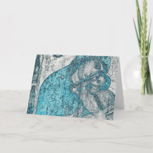 Virgin Mary and Infant Jesus Christ Vintage Blue Holiday Card