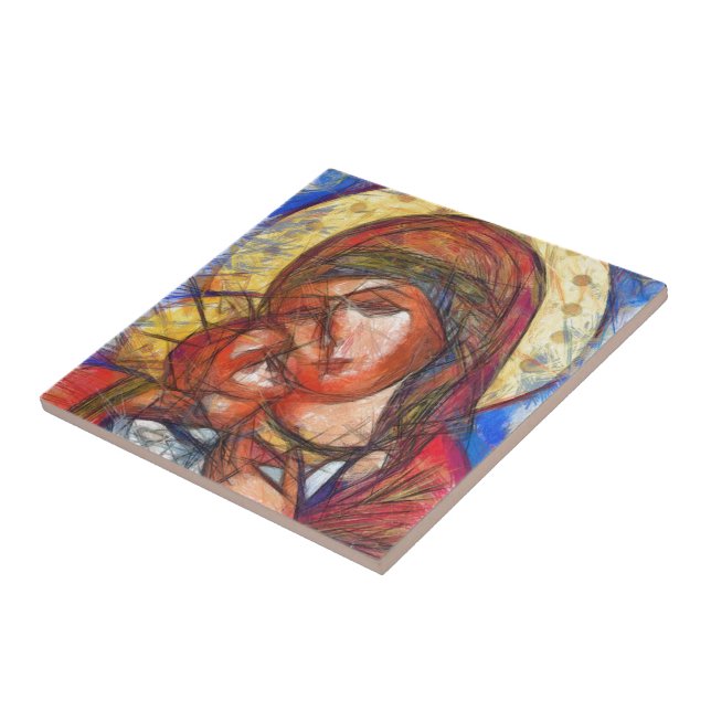 Virgin Mary and Jesus Child Tile (Side)