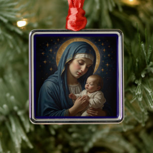 Virgin Mary and Jesus Christmas Metal Tree Decoration