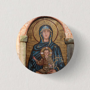 Virgin Mary And Jesus Mosaic 3 Cm Round Badge