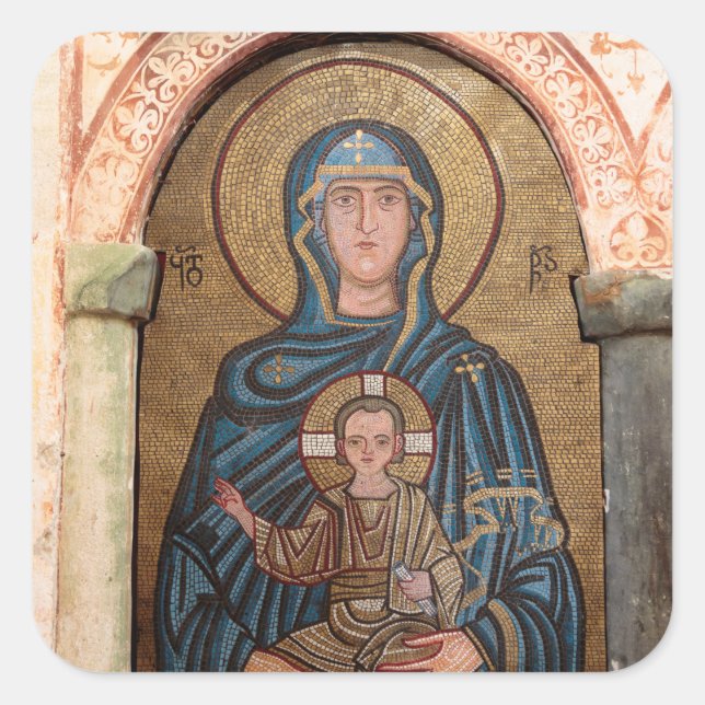 Virgin Mary And Jesus Mosaic Square Sticker (Front)
