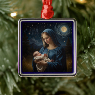 Virgin Mary and Jesus Starry Night Christmas Metal Tree Decoration