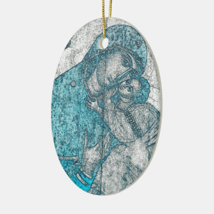 Virgin Mary Baby Jesus Angel Portrait Vintage Blue Ceramic Tree Decoration