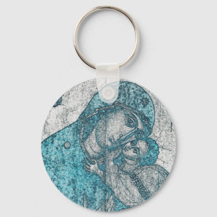 Virgin Mary Baby Jesus Angel Portrait Vintage Blue Key Ring