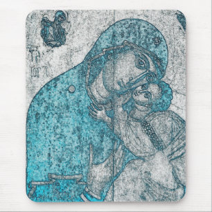 Virgin Mary Baby Jesus Angel Portrait Vintage Blue Mouse Pad