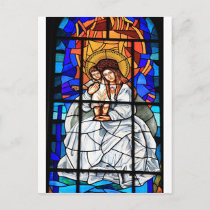 Virgin Mary baby Jesus Christ stained glass window Postcard