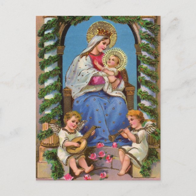 Virgin Mary Baby Jesus Vintage Christmas Postcards (Front)