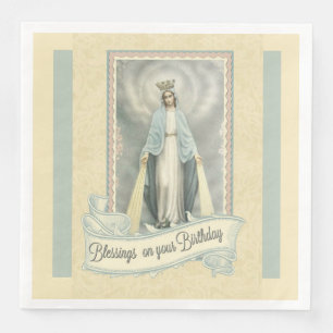 Virgin Mary Birthday Blessings Lace Ecru White Napkin