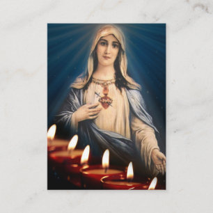 Virgin Mary Blessed Lit Candles Prayer Holy Cards