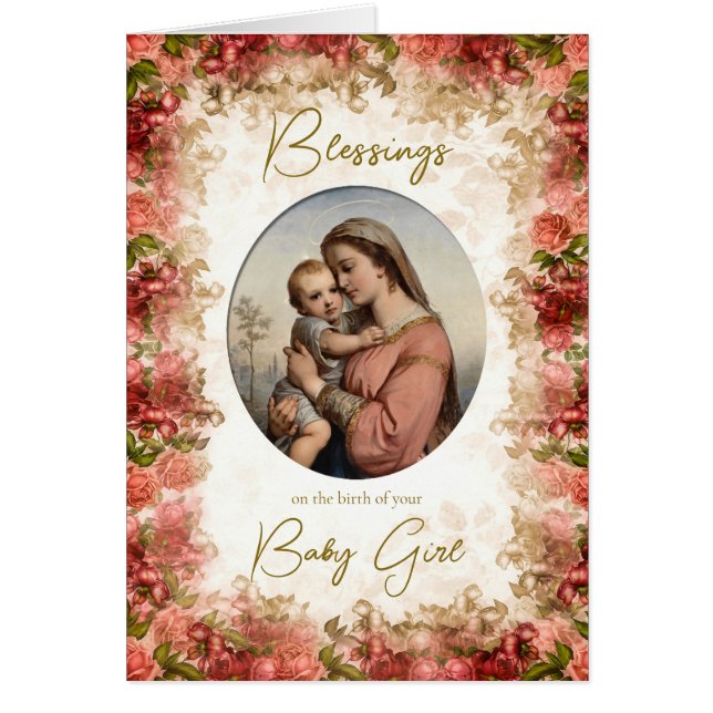 Virgin Mary Catholic Congratulations New Baby Card (Front)