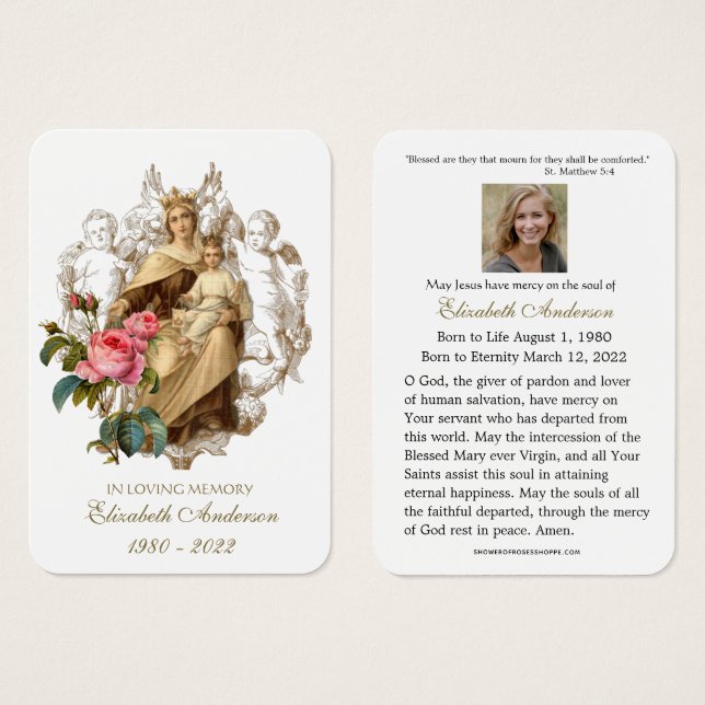 Virgin Mary Catholic Funeral Memorial Holy Card - (Front & Back)
