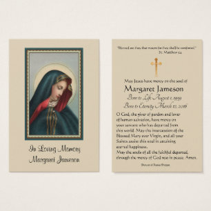 Virgin Mary Catholic Funeral Memorial Holy Card -