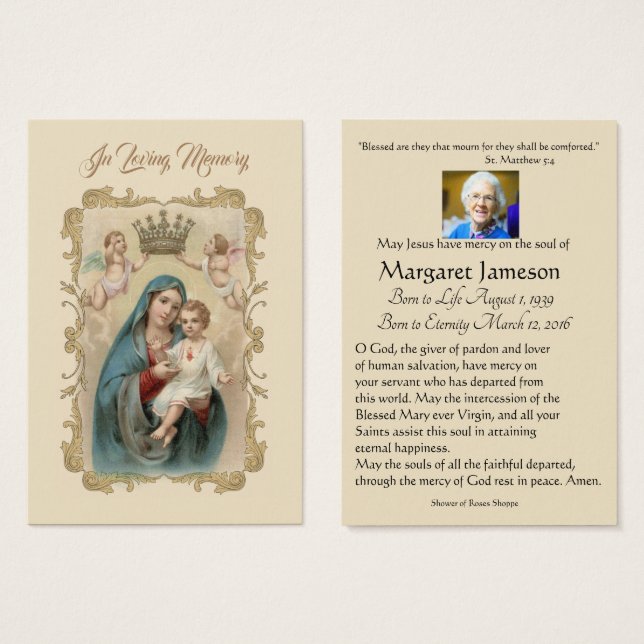 Virgin Mary  Catholic Funeral Memorial Holy Card - (Front & Back)