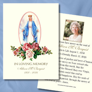 Virgin Mary Catholic Funeral Memorial Holy Card -