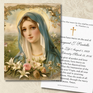 Virgin Mary Catholic Funeral Memorial Holy Card -