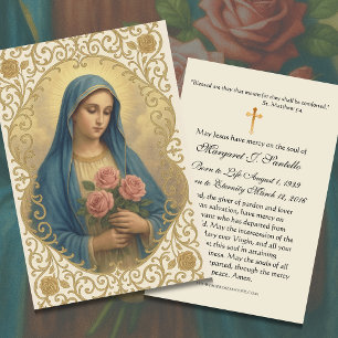 Virgin Mary Catholic Funeral Memorial Holy Card -