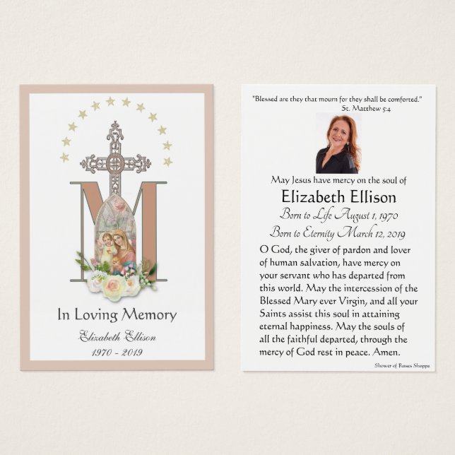 Virgin Mary Catholic Funeral Memorial Holy Card - (Front & Back)