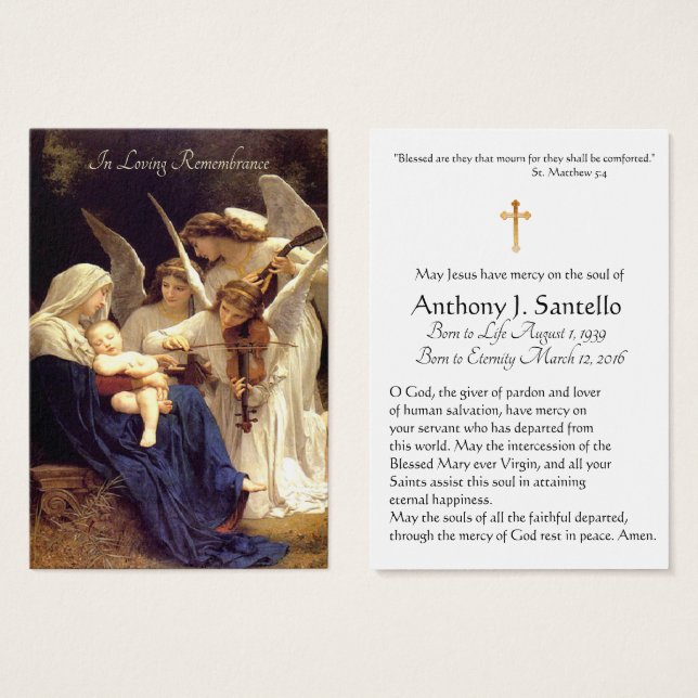 Virgin Mary Catholic Funeral Memorial Holy Card - (Front & Back)