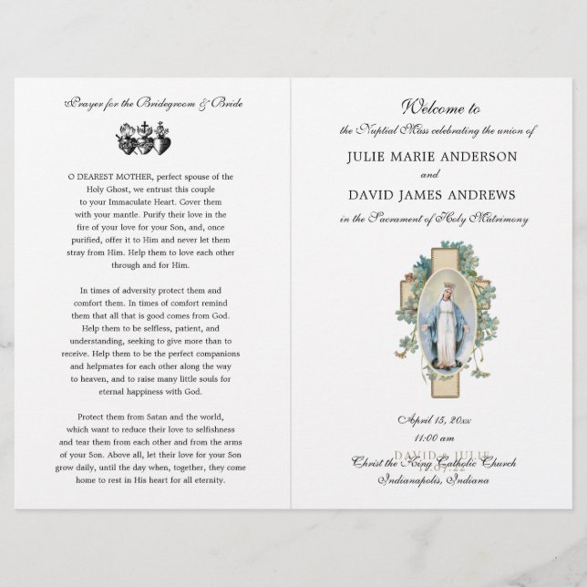 Virgin Mary Catholic Latin Mass Wedding Program (Front)