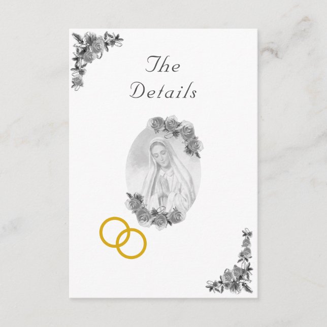 Virgin Mary Catholic Silver Wedding Enclosure Card (Front)