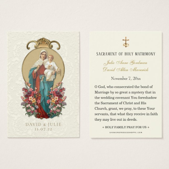 Virgin Mary Catholic Wedding Holy Card (Front & Back)