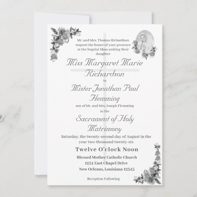 Virgin Mary Catholic Wedding Invitation (Front)