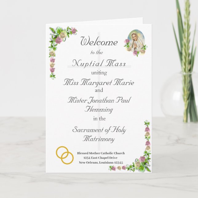 Virgin Mary Catholic Wedding Program Programme (Front)