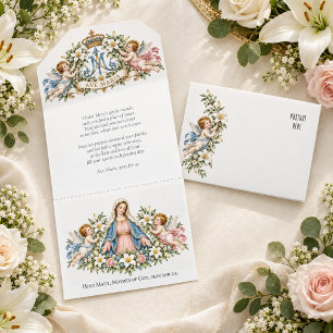 Virgin Mary Cherubs Ave Maria Catholic Prayer All In One Invitation
