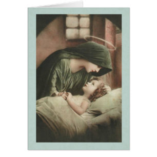 Virgin Mary comforting Child in bed